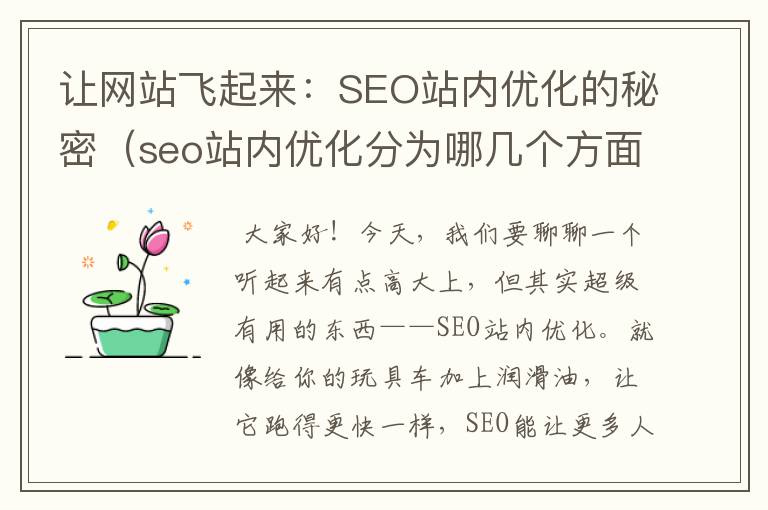 让网站飞起来：SEO站内优化的秘密（seo站内优化分为哪几个方面）