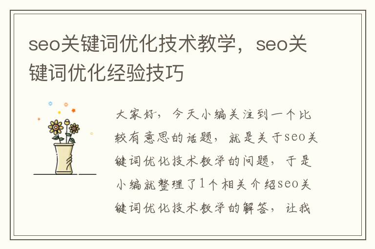 seo关键词优化技术教学，seo关键词优化经验技巧