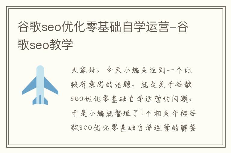 谷歌seo优化零基础自学运营-谷歌seo教学