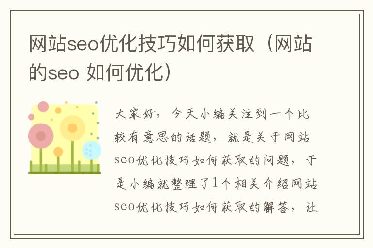 网站seo优化技巧如何获取（网站的seo 如何优化）