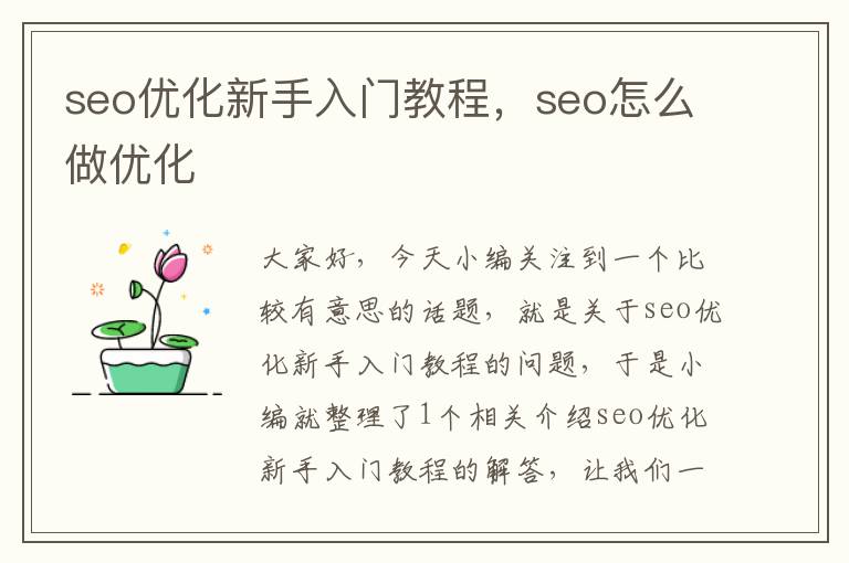 seo优化新手入门教程，seo怎么做优化