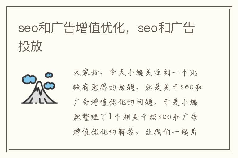 seo和广告增值优化，seo和广告投放