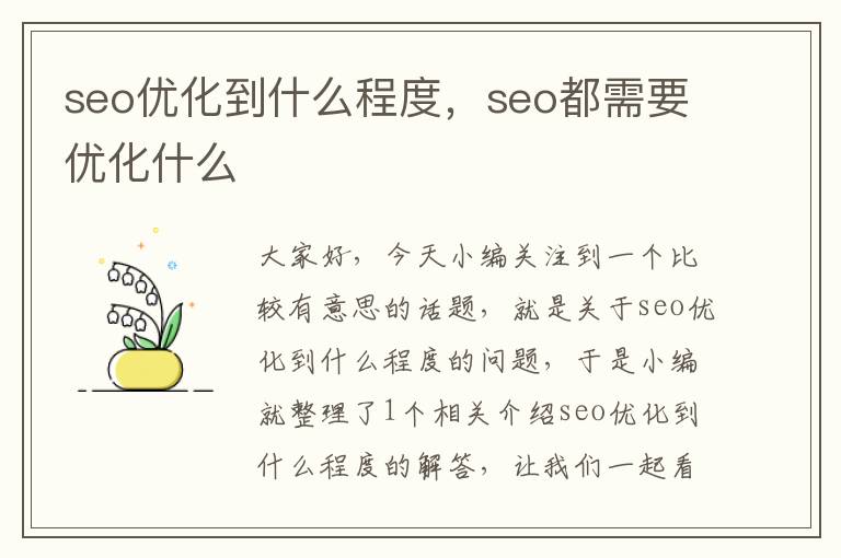 seo优化到什么程度，seo都需要优化什么