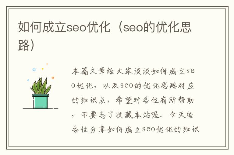 如何成立seo优化（seo的优化思路）