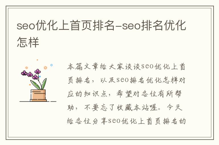 seo优化上首页排名-seo排名优化怎样