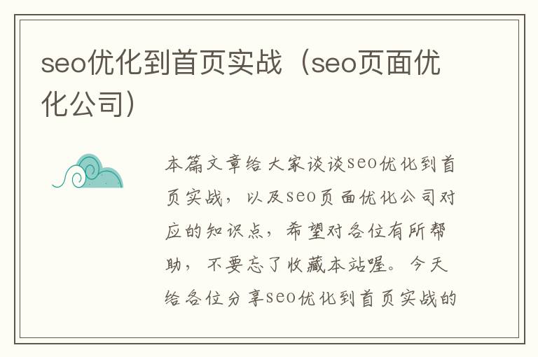 seo优化到首页实战（seo页面优化公司）