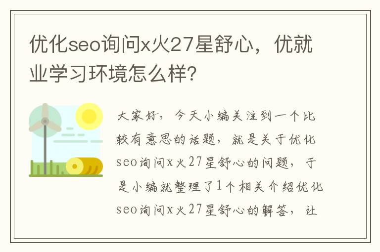 优化seo询问x火27星舒心，优就业学习环境怎么样？