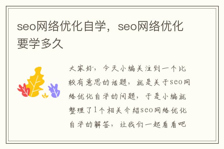 seo网络优化自学，seo网络优化要学多久