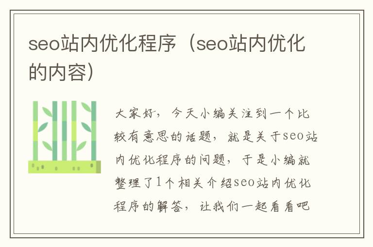 seo站内优化程序（seo站内优化的内容）