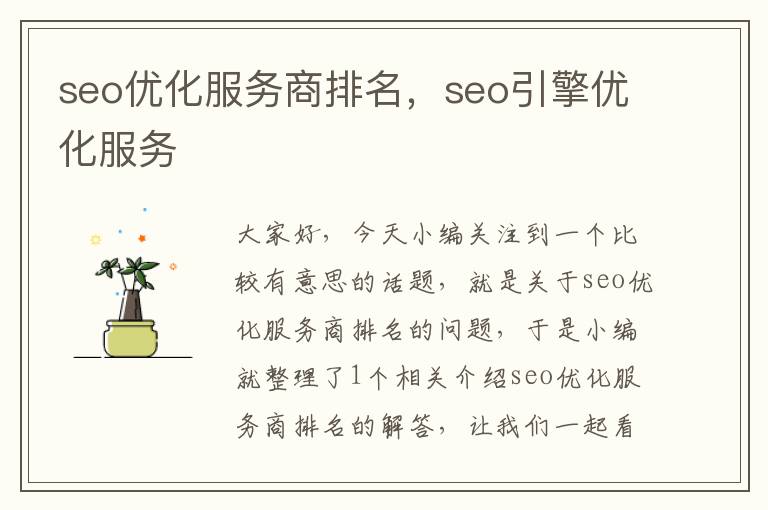 seo优化服务商排名，seo引擎优化服务