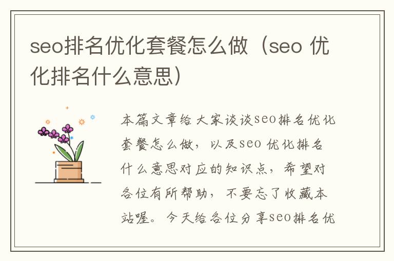 seo排名优化套餐怎么做（seo 优化排名什么意思）