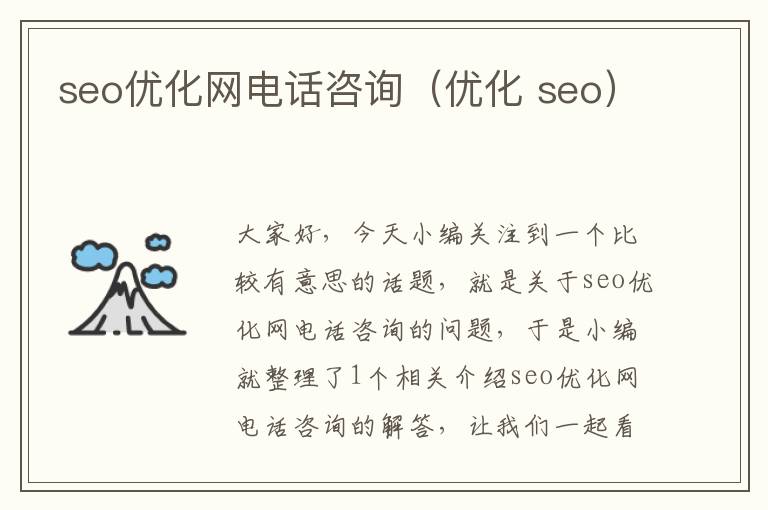 seo优化网电话咨询（优化 seo）