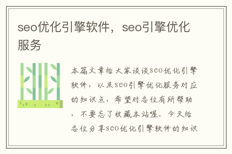 seo优化引擎软件，seo引擎优化服务