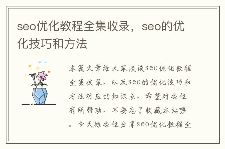 seo优化教程全集收录，seo的优化技巧和方法