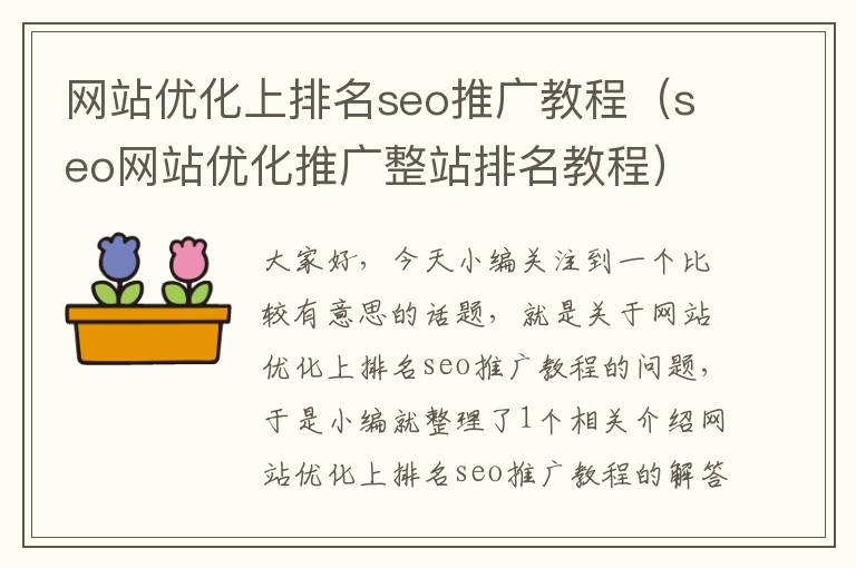 网站优化上排名seo推广教程（seo网站优化推广整站排名教程）