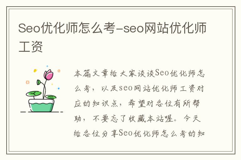 Seo优化师怎么考-seo网站优化师工资