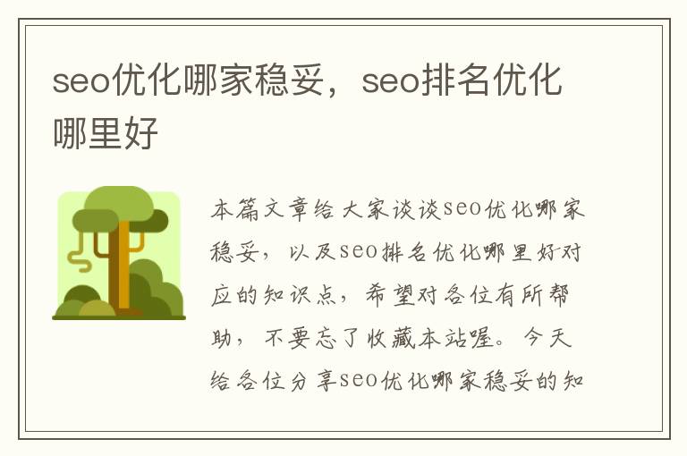 seo优化哪家稳妥，seo排名优化哪里好