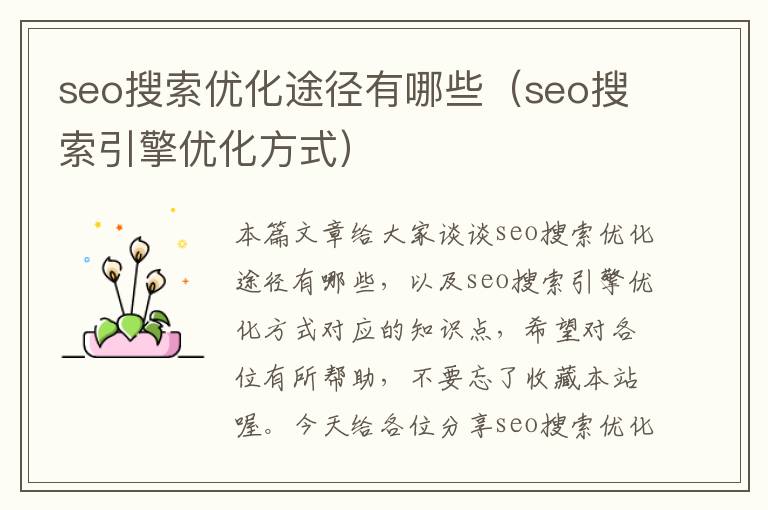 seo搜索优化途径有哪些（seo搜索引擎优化方式）