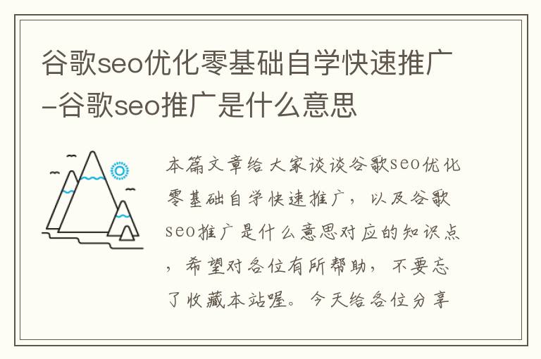 谷歌seo优化零基础自学快速推广-谷歌seo推广是什么意思