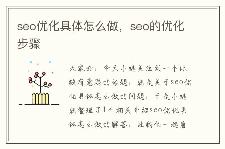 seo优化具体怎么做，seo的优化步骤