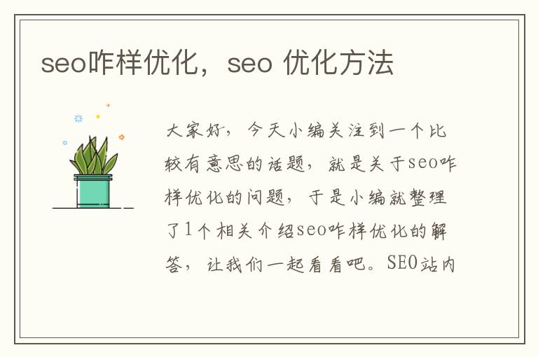 seo咋样优化，seo 优化方法