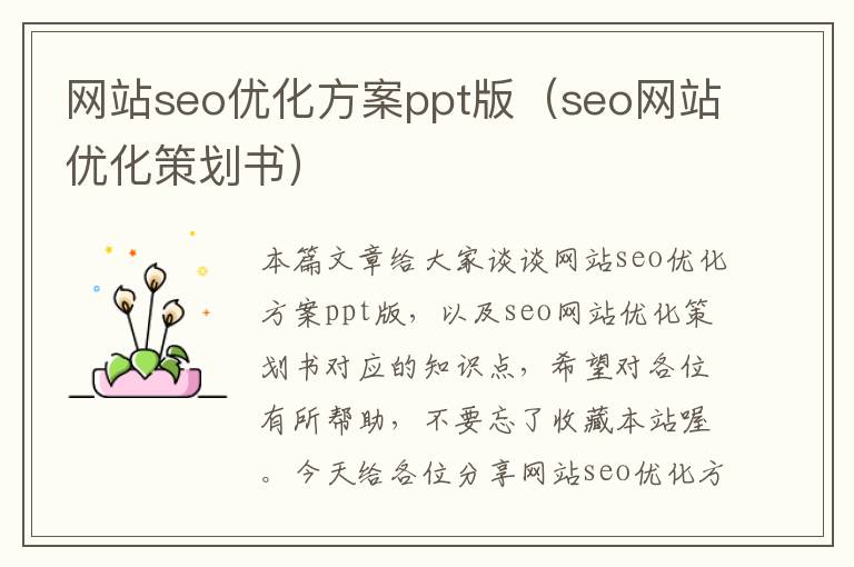 网站seo优化方案ppt版（seo网站优化策划书）