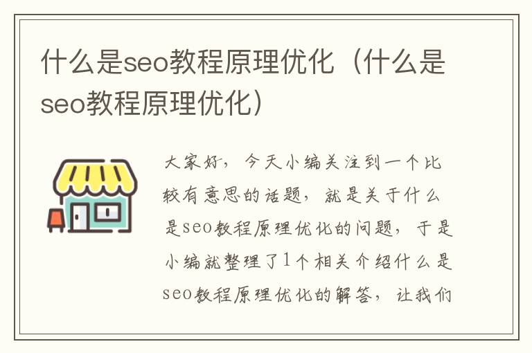 什么是seo教程原理优化（什么是seo教程原理优化）