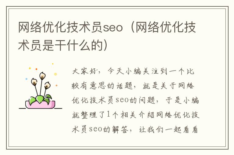 网络优化技术员seo（网络优化技术员是干什么的）