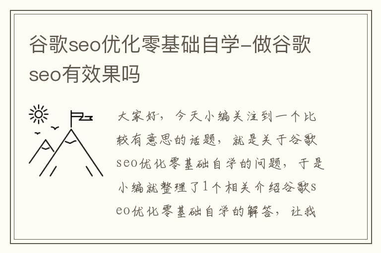 谷歌seo优化零基础自学-做谷歌seo有效果吗