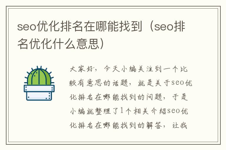 seo优化排名在哪能找到（seo排名优化什么意思）