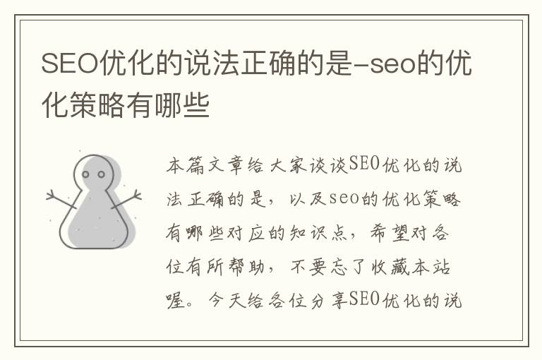 SEO优化的说法正确的是-seo的优化策略有哪些