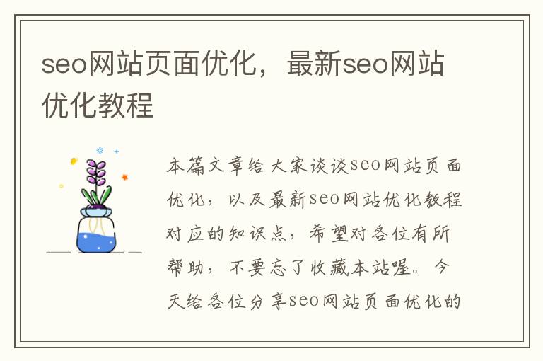 seo网站页面优化，最新seo网站优化教程