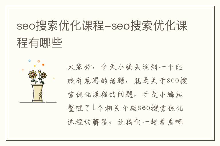 seo搜索优化课程-seo搜索优化课程有哪些