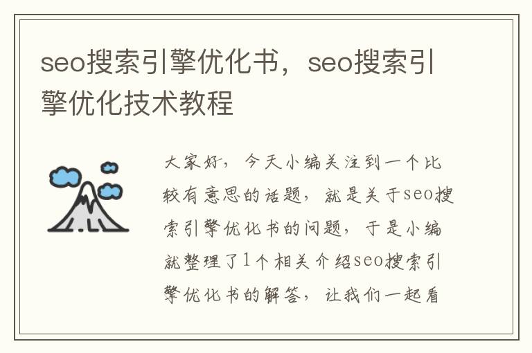 seo搜索引擎优化书，seo搜索引擎优化技术教程