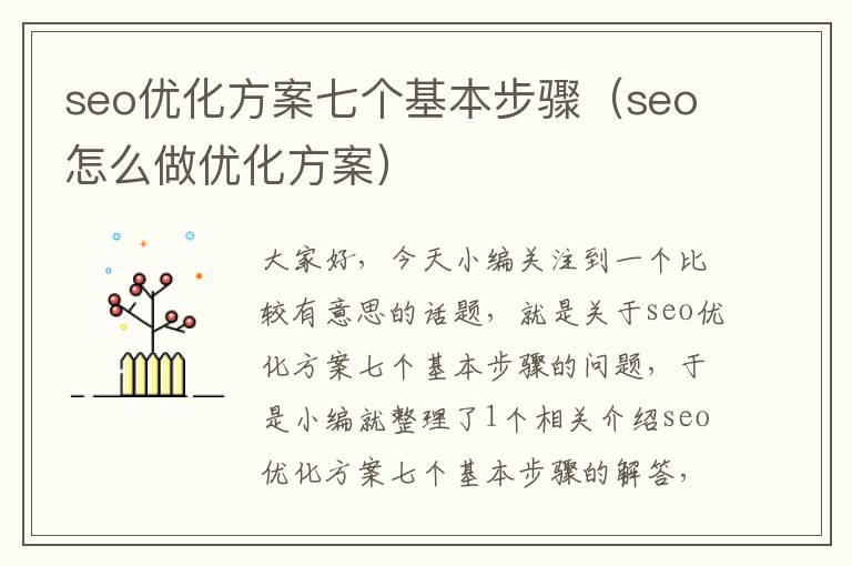 seo优化方案七个基本步骤（seo怎么做优化方案）