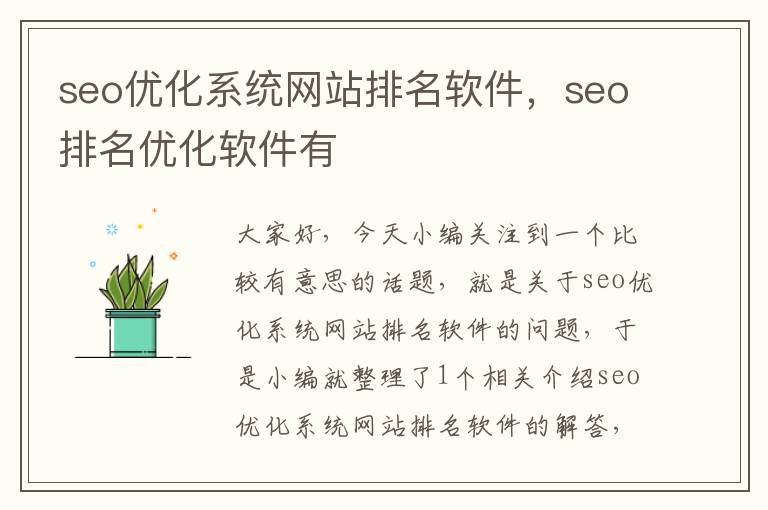 seo优化系统网站排名软件，seo排名优化软件有