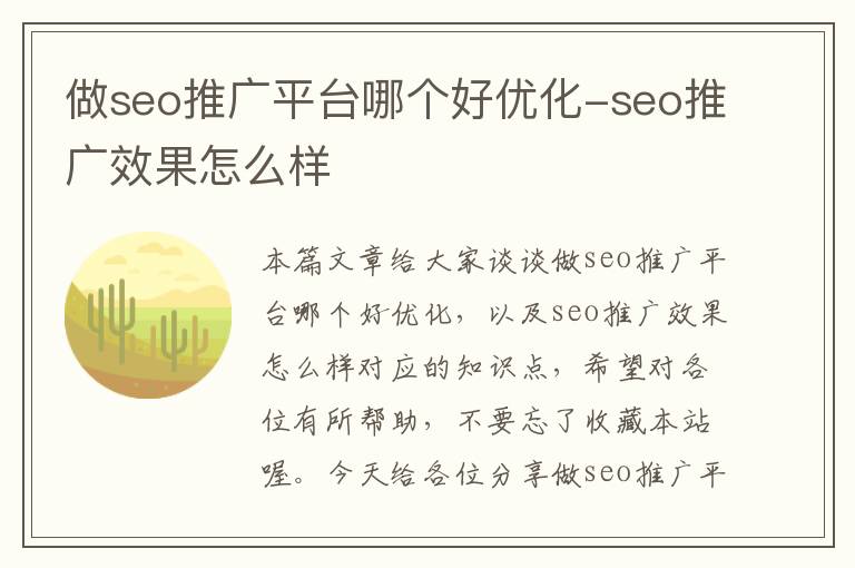 做seo推广平台哪个好优化-seo推广效果怎么样