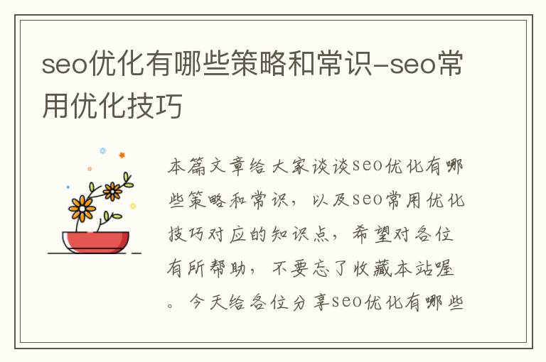 seo优化有哪些策略和常识-seo常用优化技巧