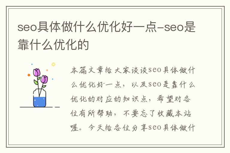 seo具体做什么优化好一点-seo是靠什么优化的