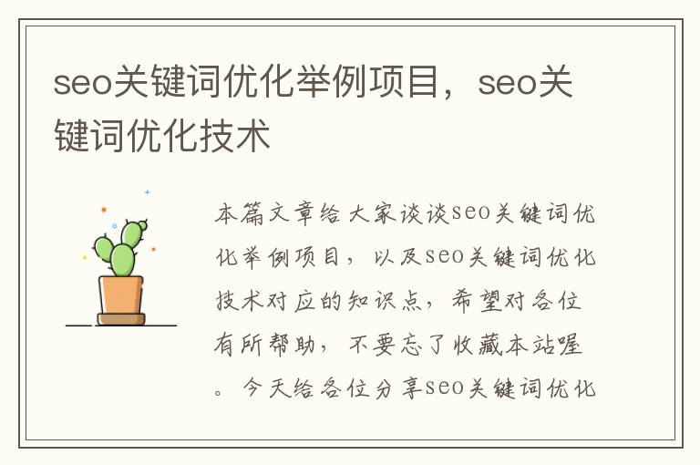 seo关键词优化举例项目，seo关键词优化技术