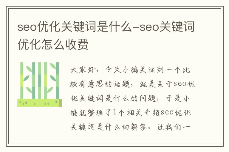 seo优化关键词是什么-seo关键词优化怎么收费