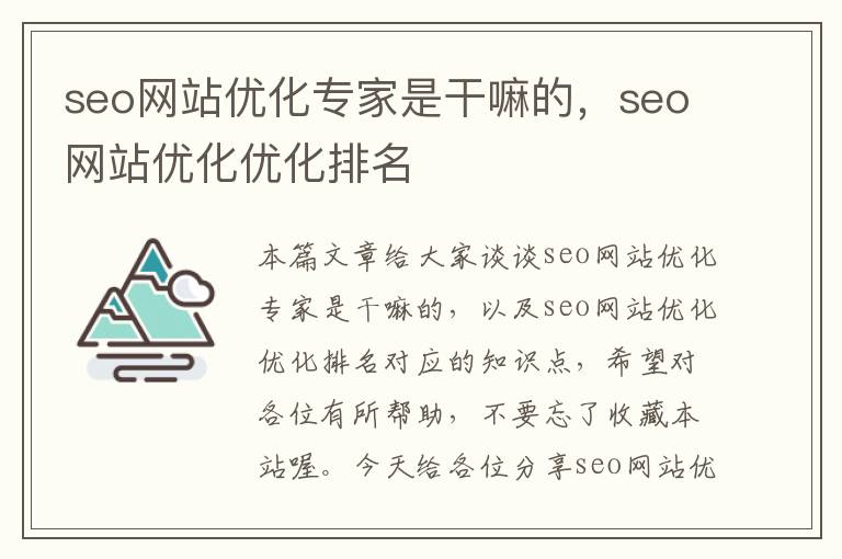 seo网站优化专家是干嘛的，seo网站优化优化排名