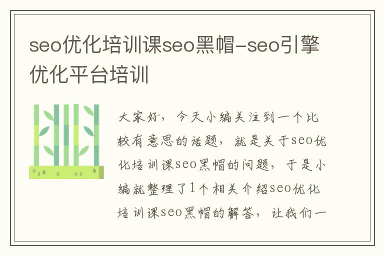 seo优化培训课seo黑帽-seo引擎优化平台培训