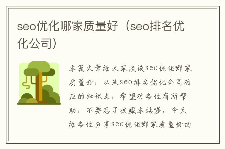 seo优化哪家质量好（seo排名优化公司）