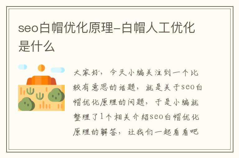 seo白帽优化原理-白帽人工优化是什么