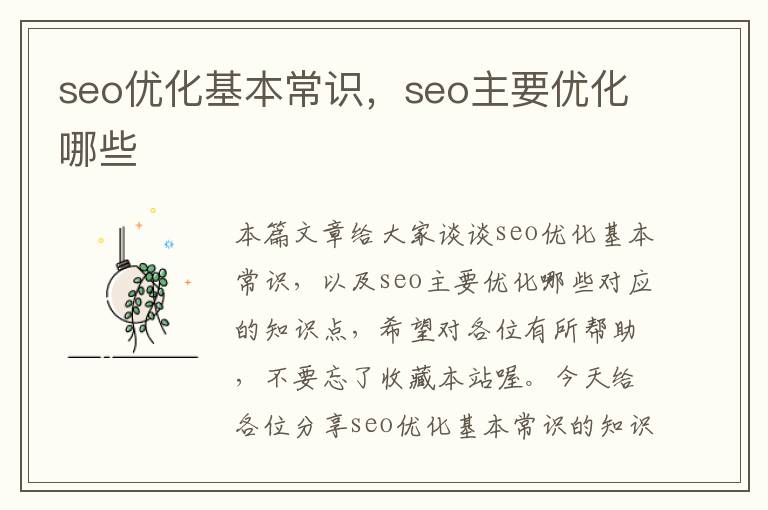 seo优化基本常识，seo主要优化哪些