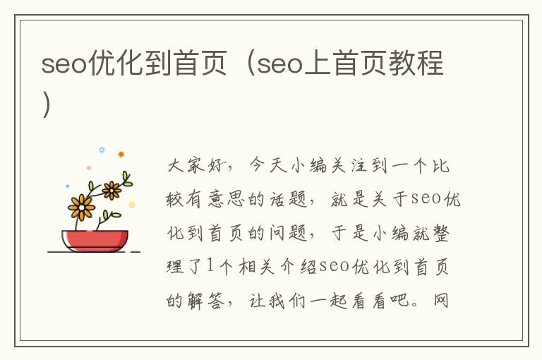 seo优化到首页（seo上首页教程）