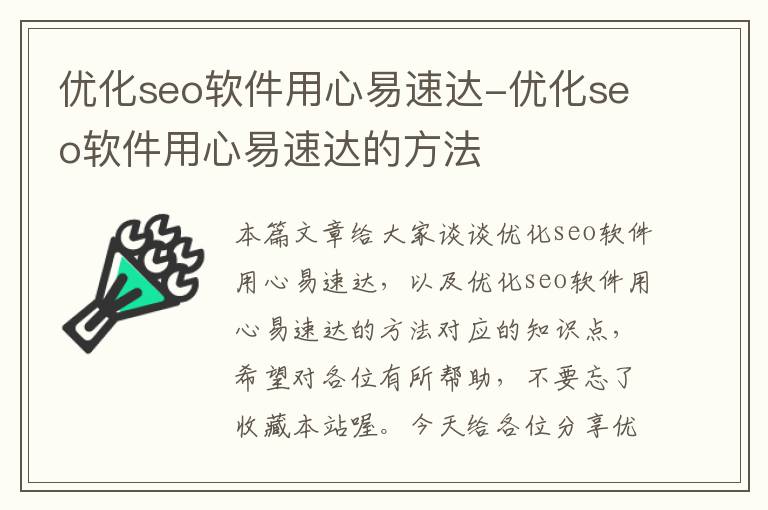 优化seo软件用心易速达-优化seo软件用心易速达的方法