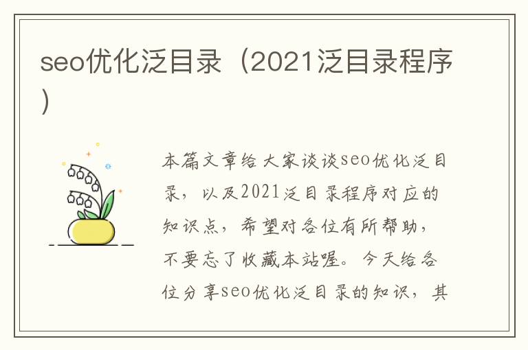 seo优化泛目录（2021泛目录程序）