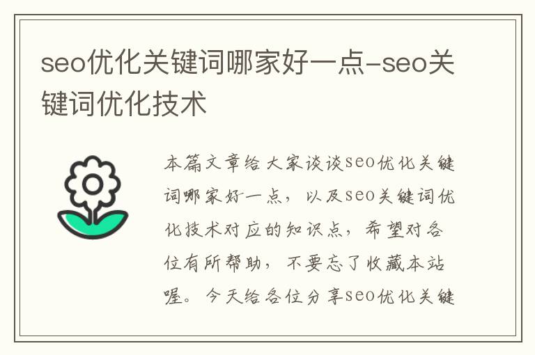 seo优化关键词哪家好一点-seo关键词优化技术